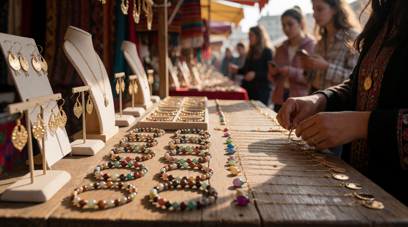woman styling jewelry