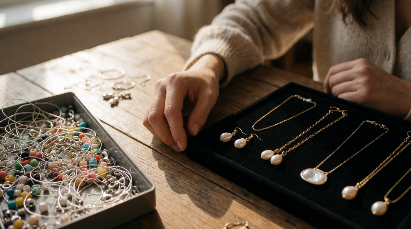 woman styling jewelry