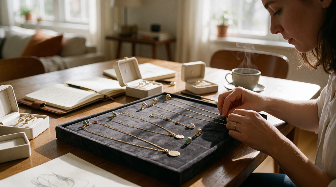 woman styling jewelry