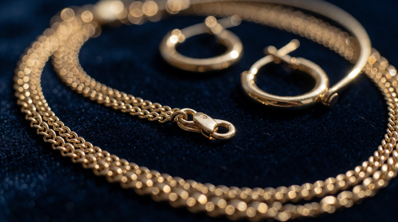 Conjunto ponto de luz em banho de ouro 18k com brincos, colar e pulseira