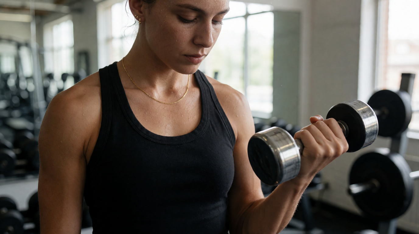 Mulher usando semijoias durante treino na academia