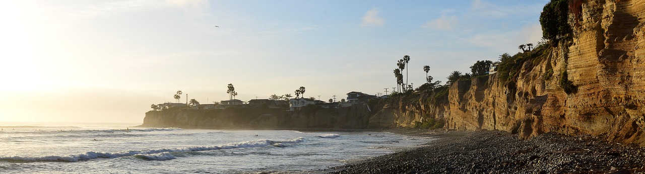 usa, nature, california, san diego, pacific beach, sunset, panorama, cliffs