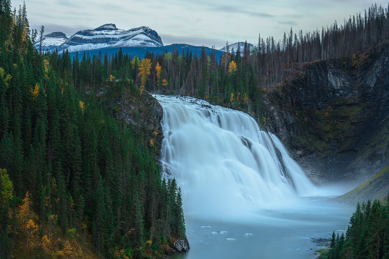 mountains, canada, british columbia, beautiful, landscape, lake, water, long exposure, motion blur, nature, kinuseo falls