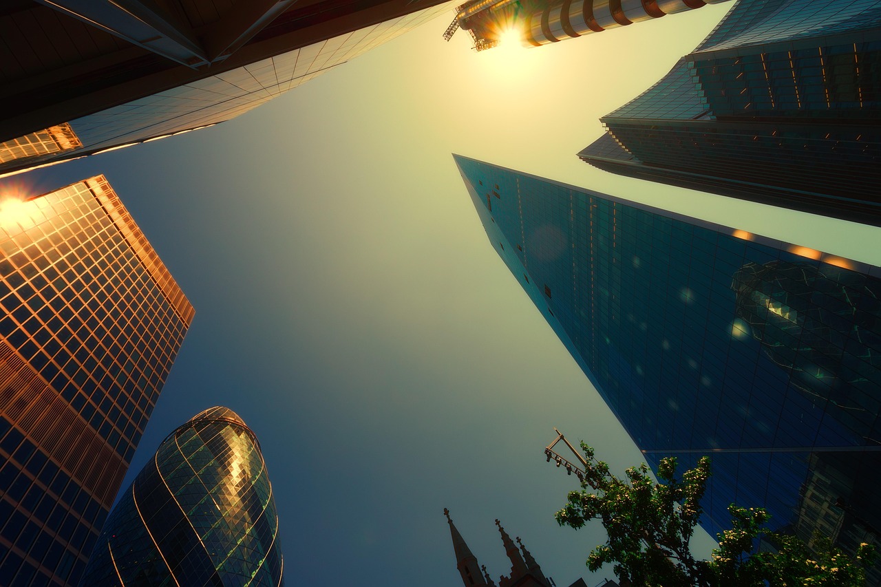 london, skyscraper, the scalpel, heaven, sun, high, nature, wide angle, pointed, blue