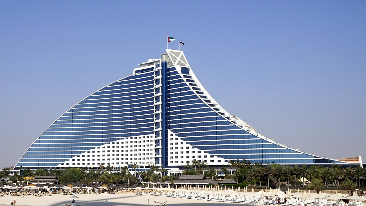 jumeirah beach hotel, beach, jumeirah beach, nature, building, hotel, dubai, burj, skyscrapers, architecture, city