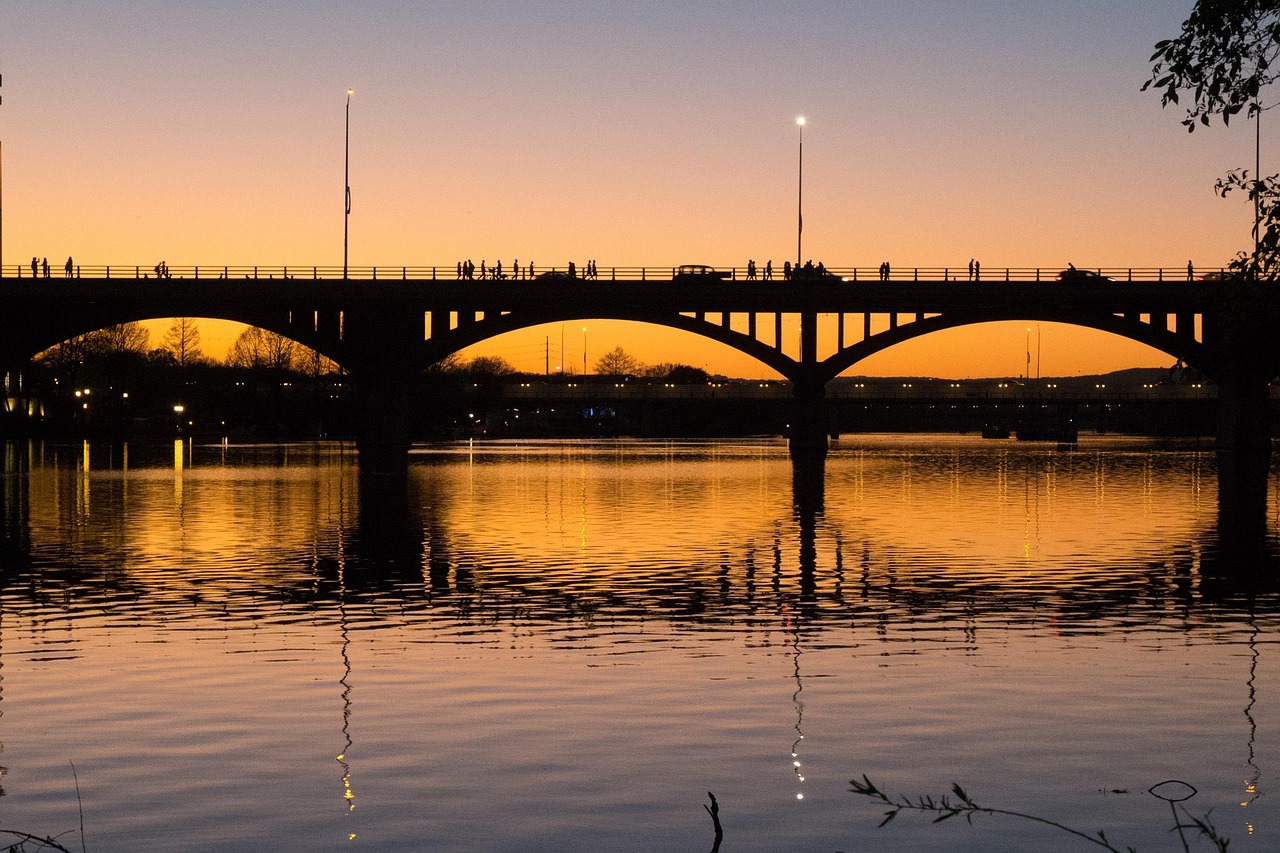 austin, texas, bridge, bats, sunset, nature, river, lake, downtown, cityscape, tx, sky
