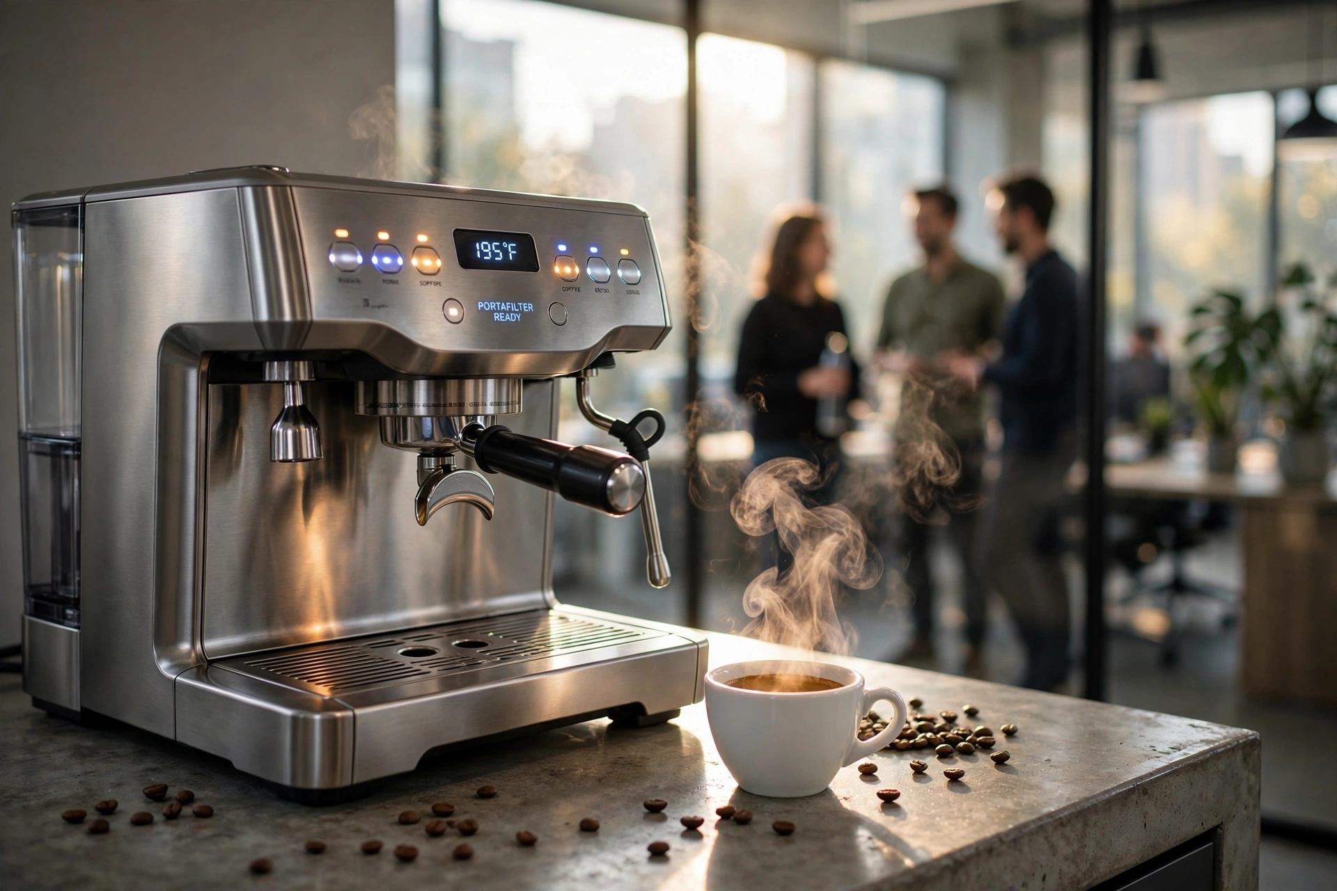 Professional espresso machine in a modern Columbus Georgia office breakroom