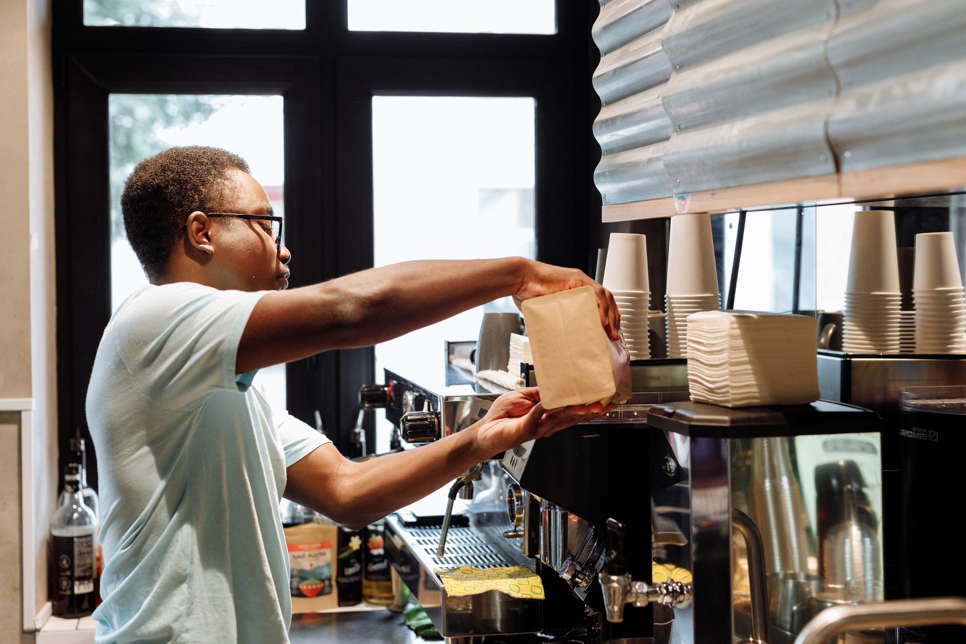 Modern coffee station in a Tampa office with SENSA machine