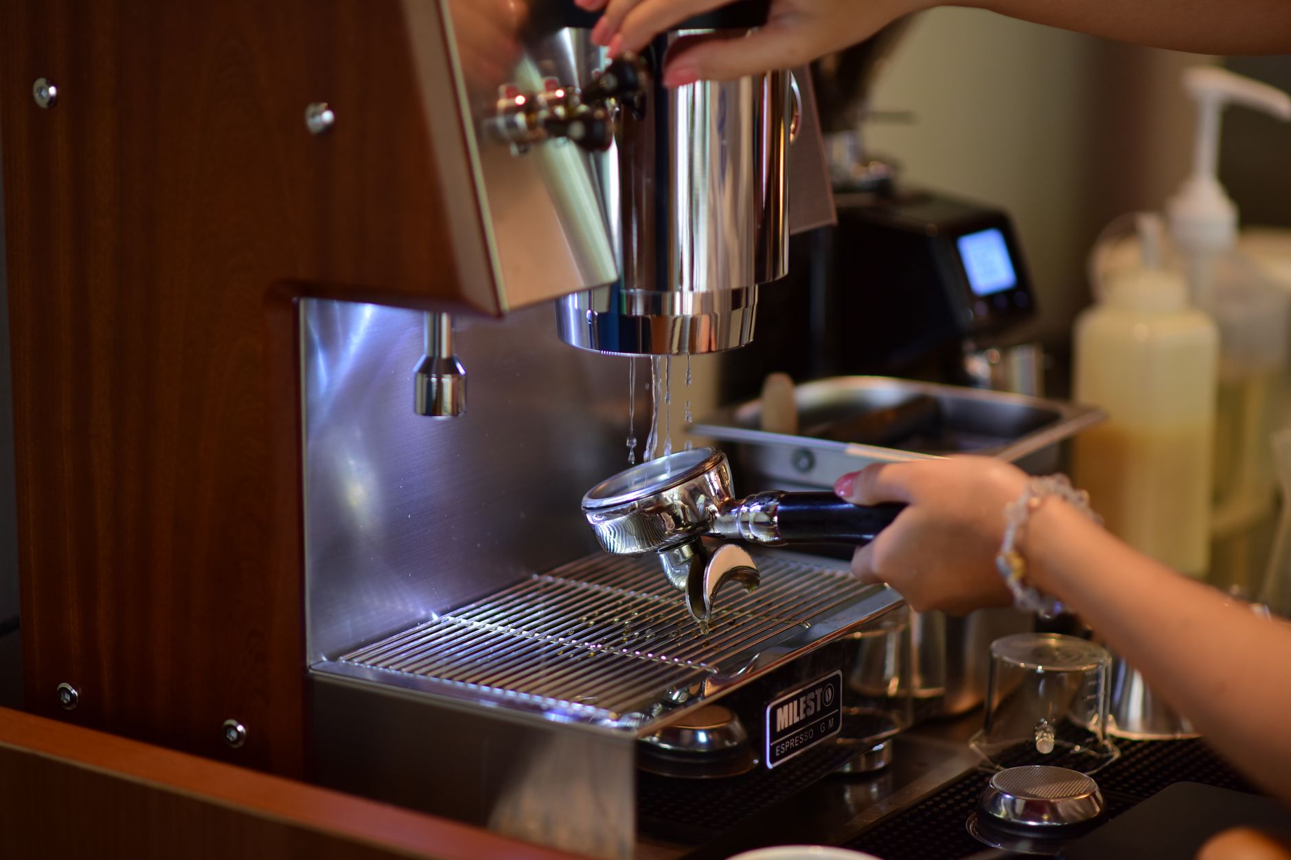 Certified technician servicing commercial espresso machine in Chesapeake