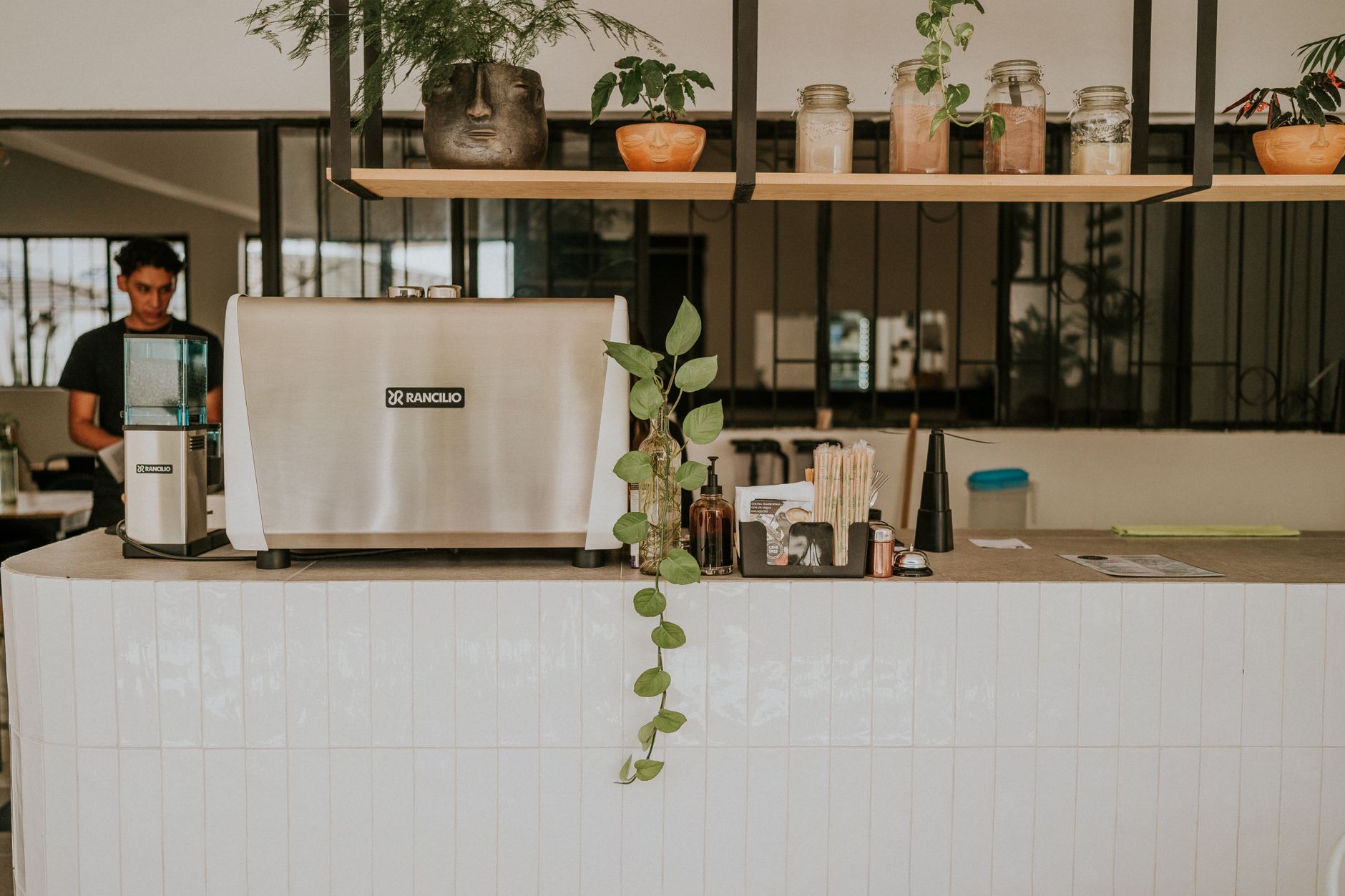 Contemporary coffee bar in Savannah corporate office with premium equipment
