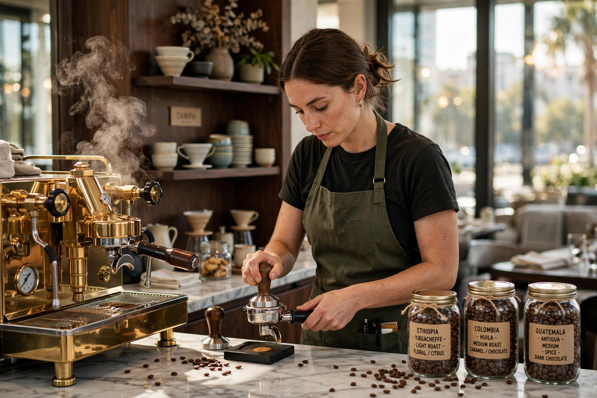Professional coffee station in a high-end Tampa restaurant
