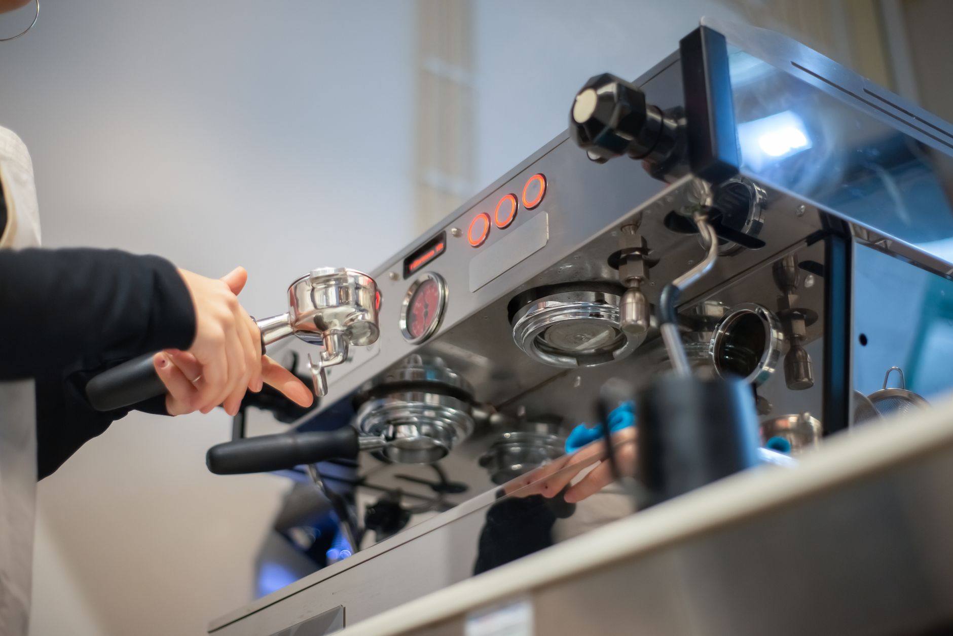 High-end decaf coffee machine in busy restaurant setting