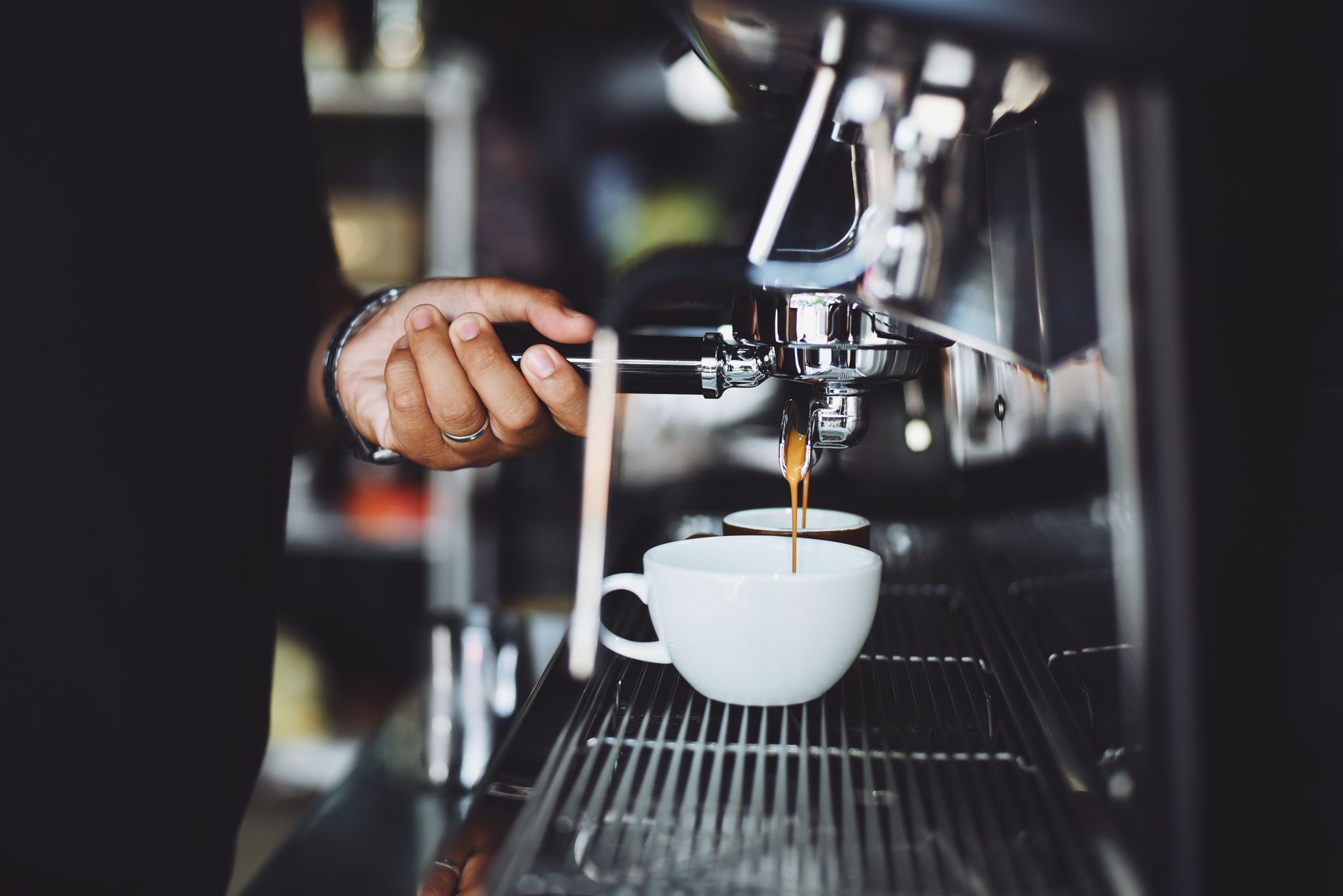 Futuristic hotel coffee station with digital integration