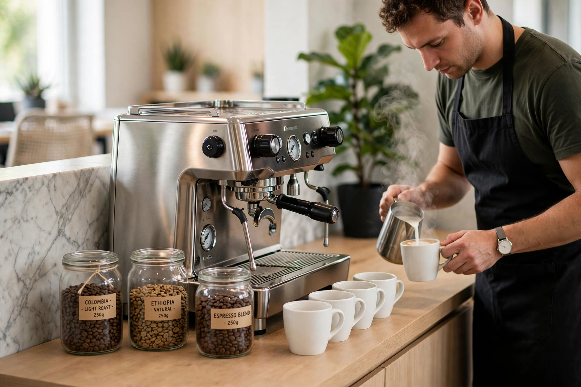 Professional corporate coffee station in a modern Columbus office