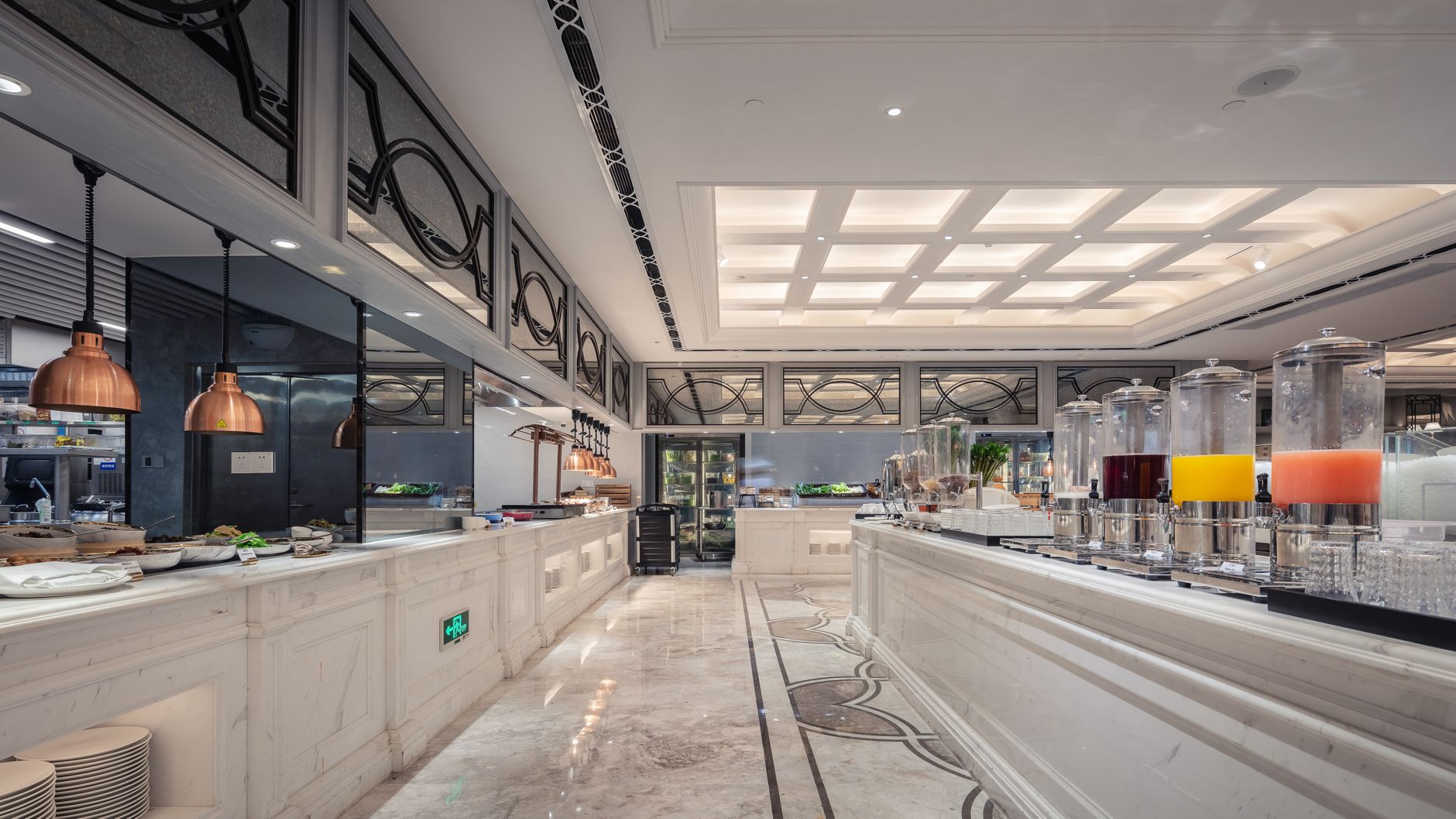 Luxury hotel lobby coffee bar with professional barista equipment