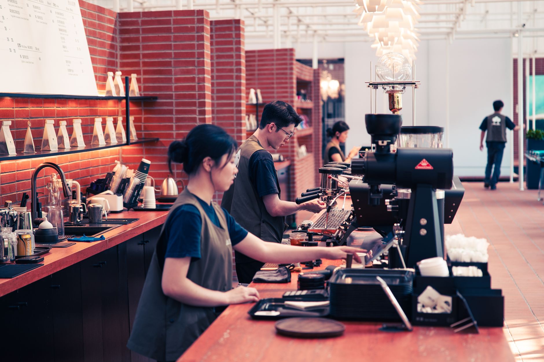Modern coffee machine in a bustling Greenville cafe