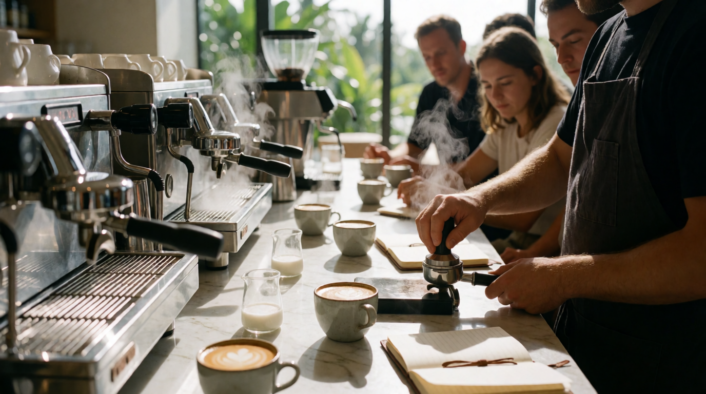 Professional barista training staff at a South Carolina resort
