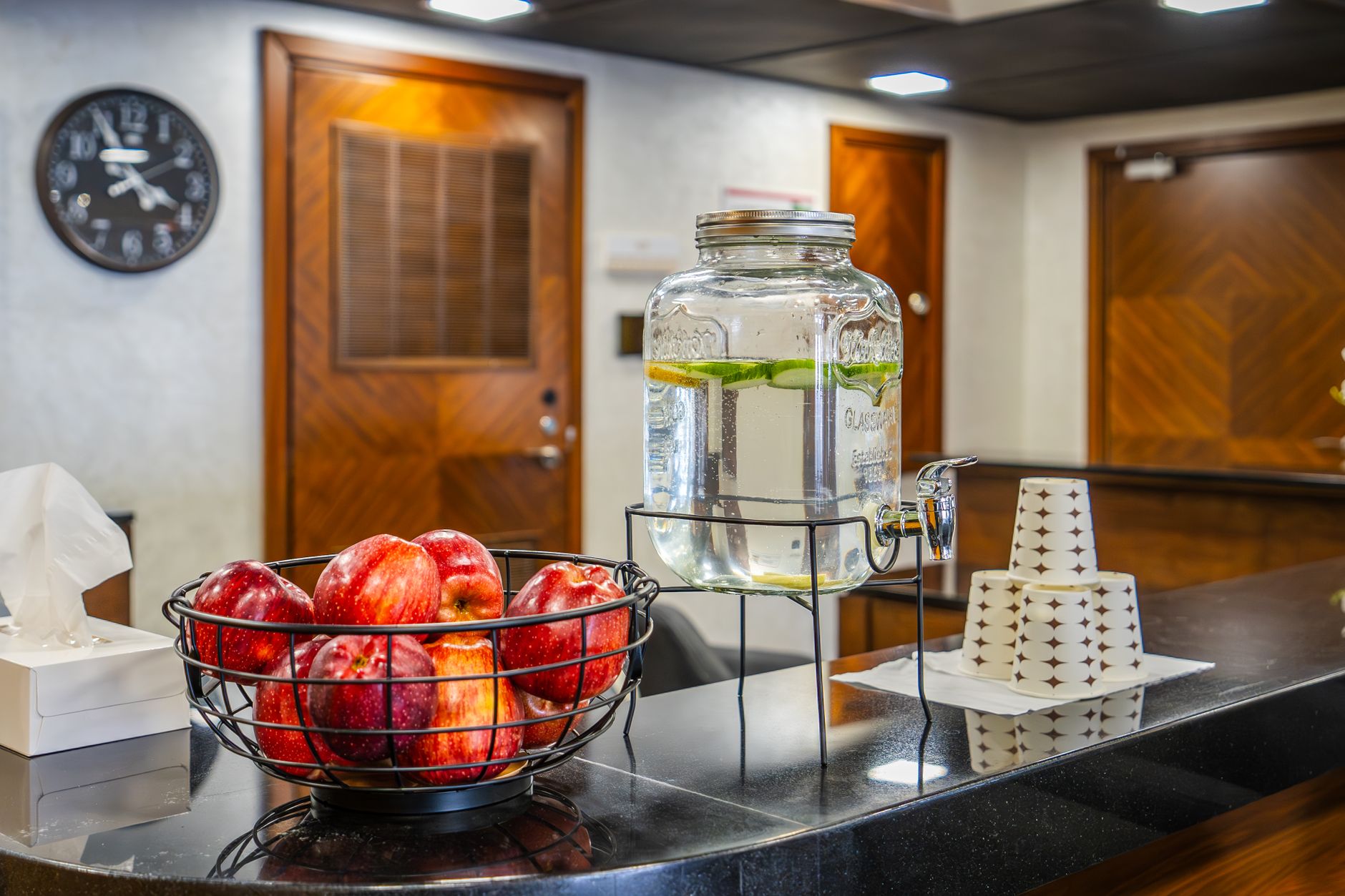Modern hotel lobby with premium coffee station in San Antonio
