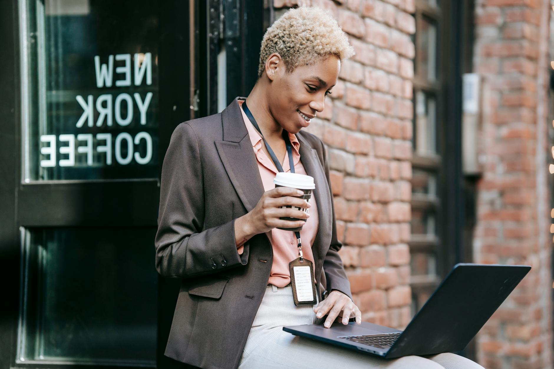 Busy New York office workers enjoying coffee break