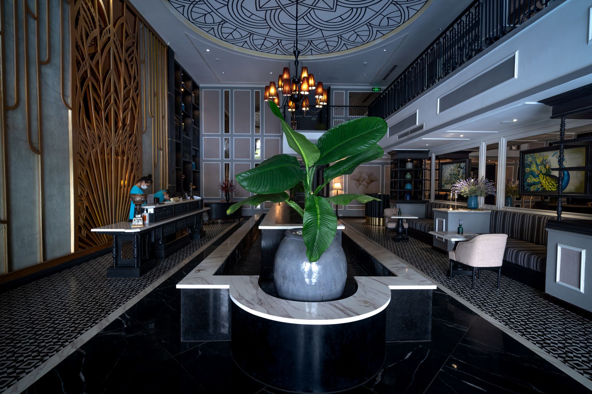 Modern coffee service machine in a Las Vegas hotel lobby, ready for guests