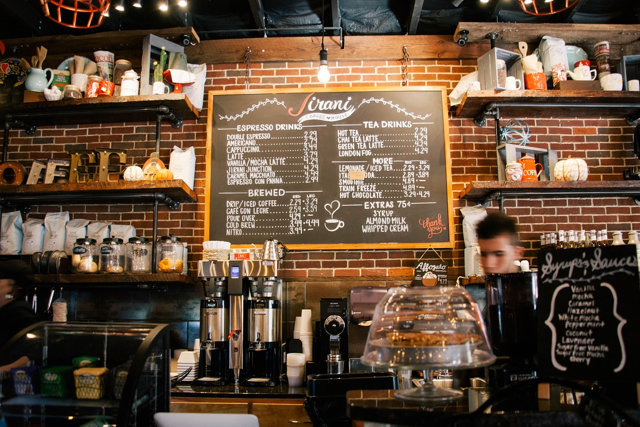 Busy cafe counter in Oklahoma City with coffee machines