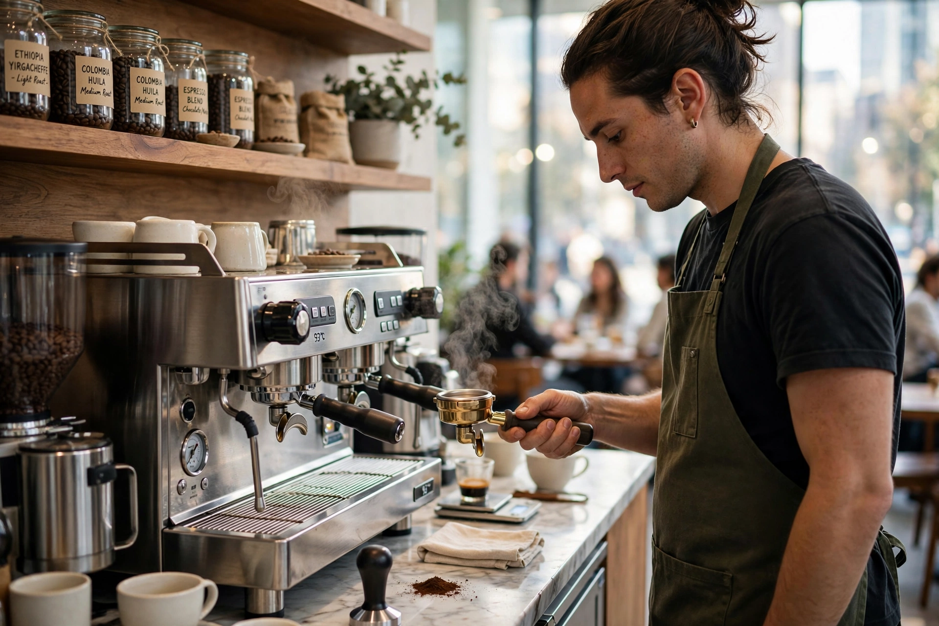 Professional coffee station in a modern Augusta restaurant setting