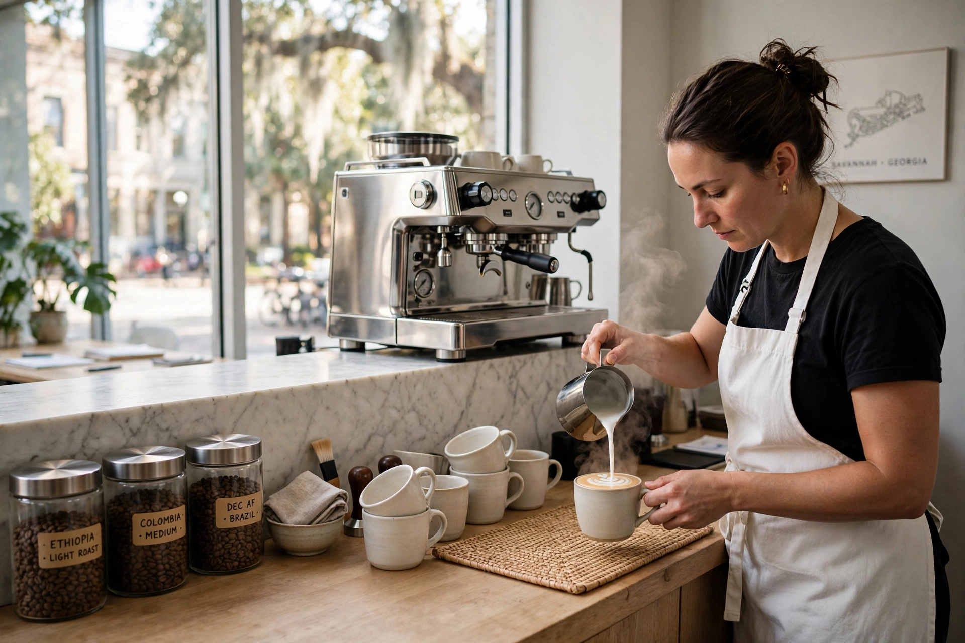 Modern professional coffee station in a Savannah business office