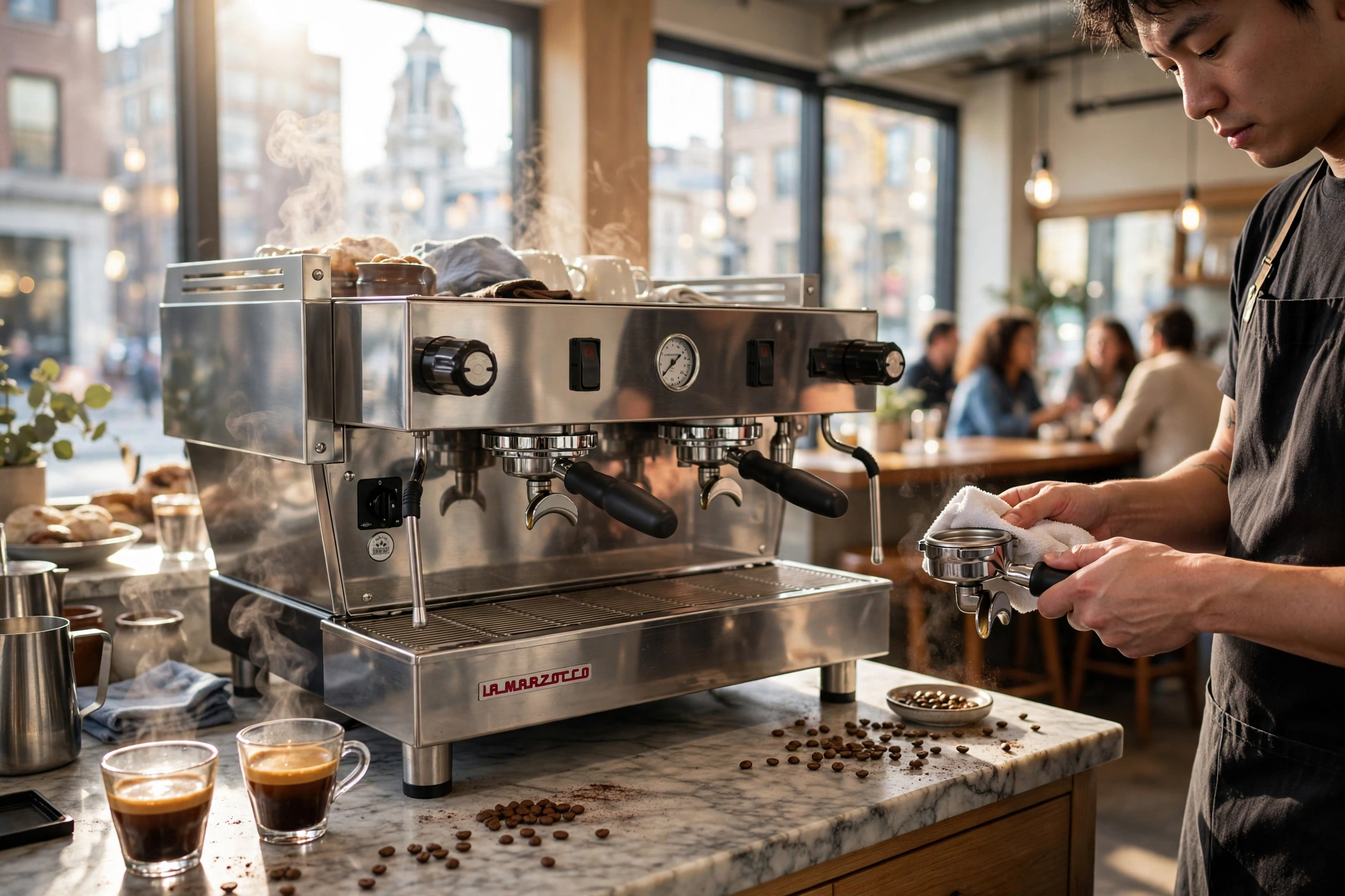 High end espresso machine in a modern Philadelphia restaurant
