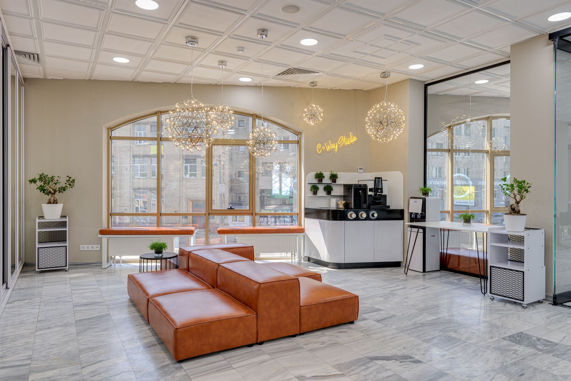 Modern coffee station in a Fort Worth office