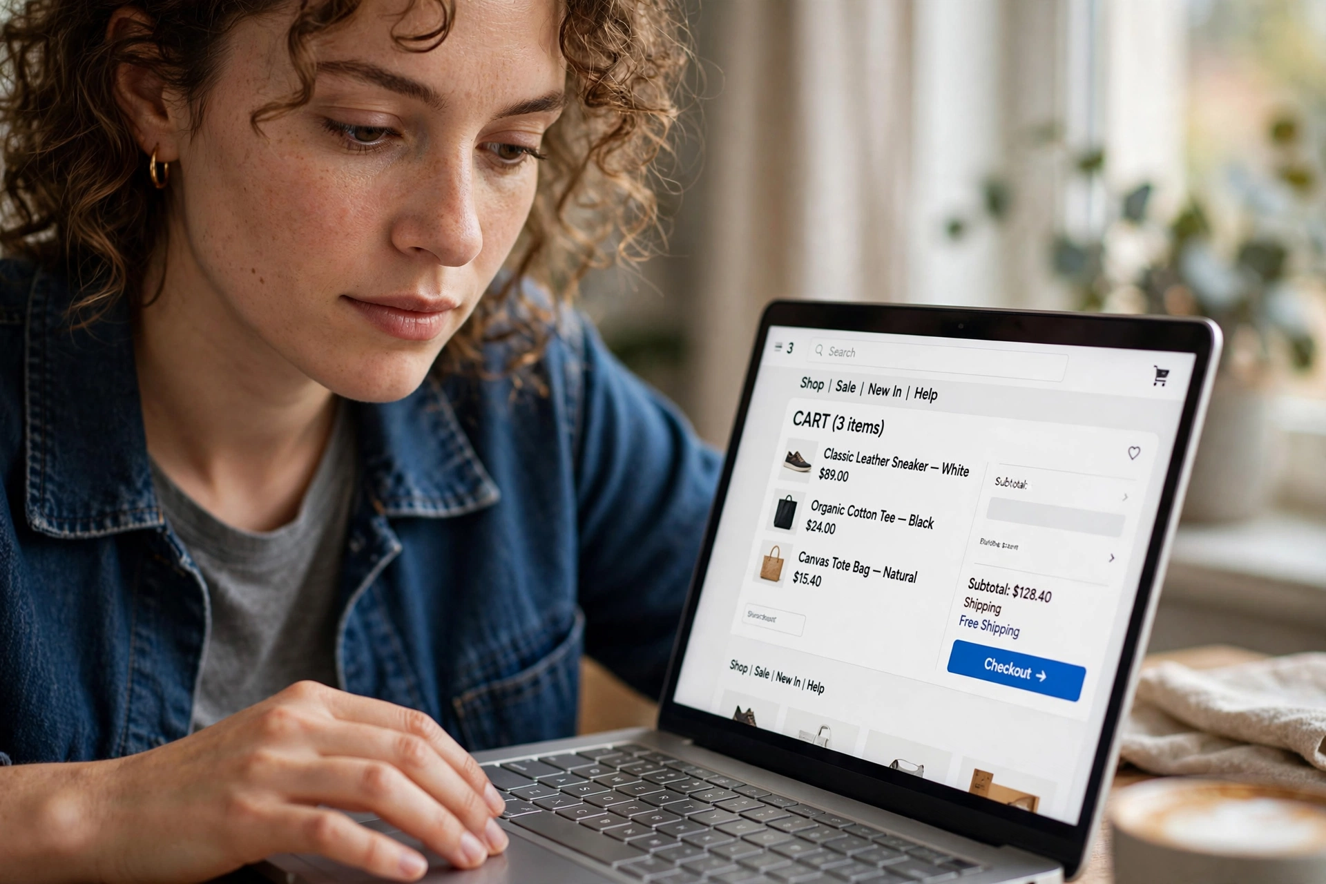Pessoa fazendo compras online com notebook
