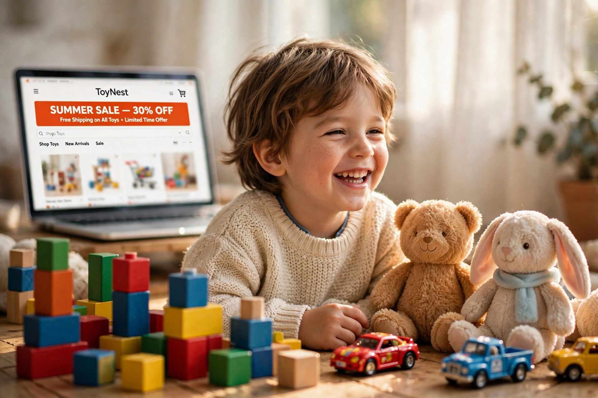 Criança brincando com brinquedos coloridos e divertidos