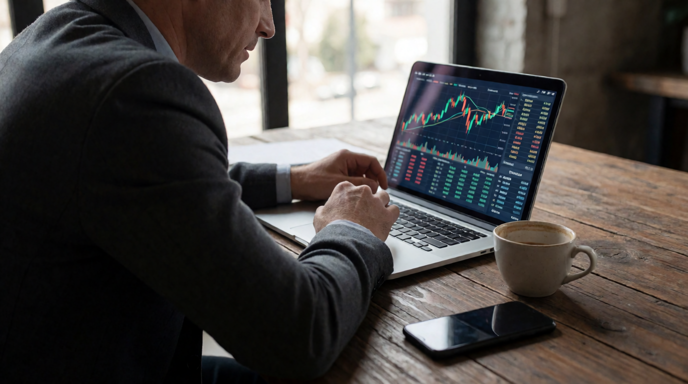 Analista financeiro analisando gráficos e planilhas