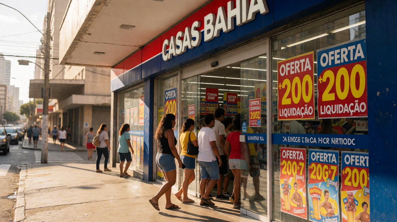 Fachada de loja Casas Bahia com consumidores entrando