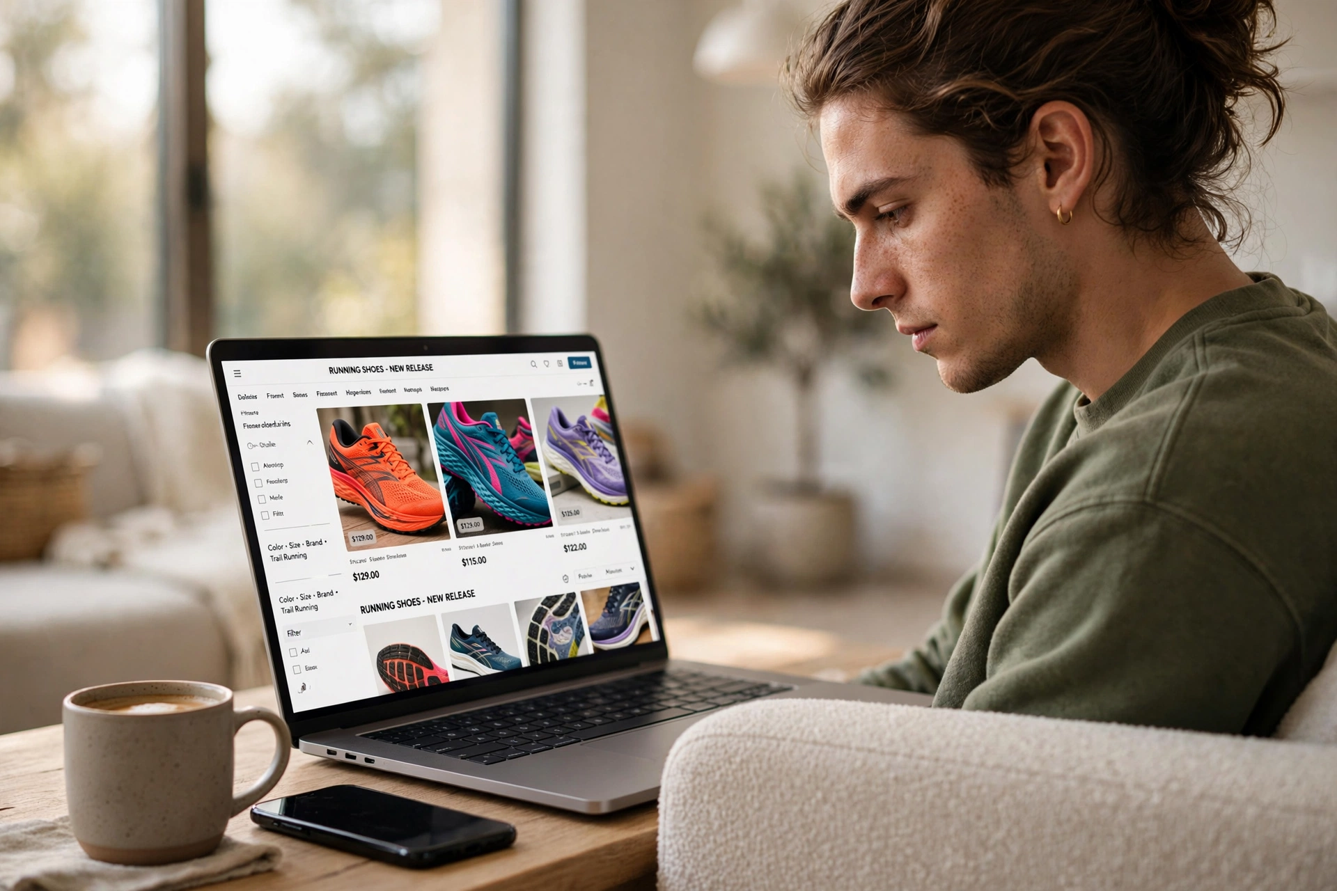 Pessoa comprando tênis esportivos online