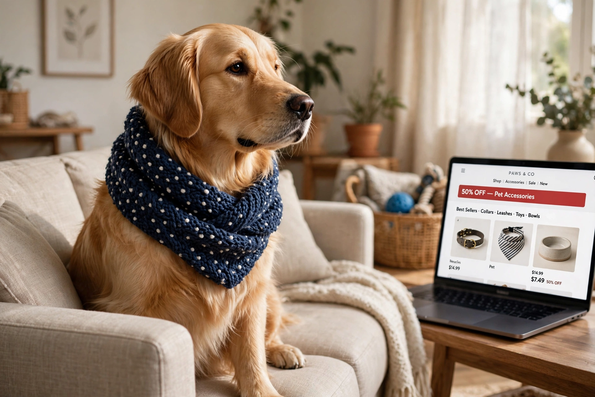 Cachorro usando acessório de moda pet em ambiente doméstico