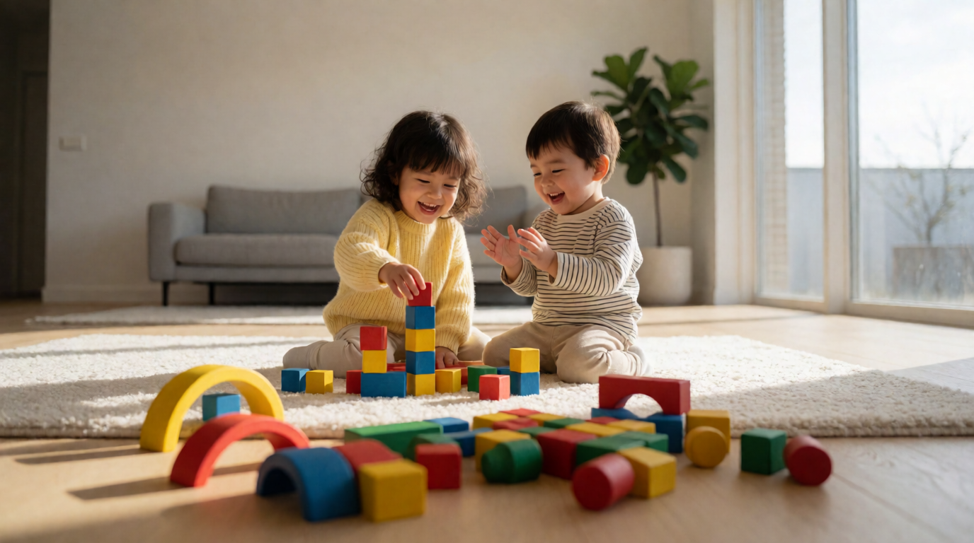 Crianças brincando com diversos brinquedos