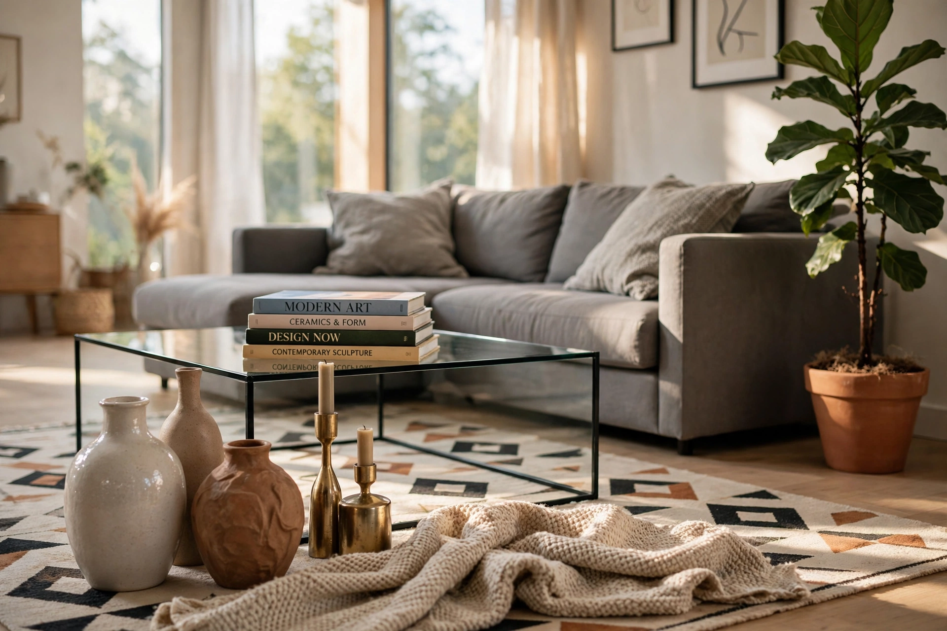 Decoração de sala moderna com itens de design