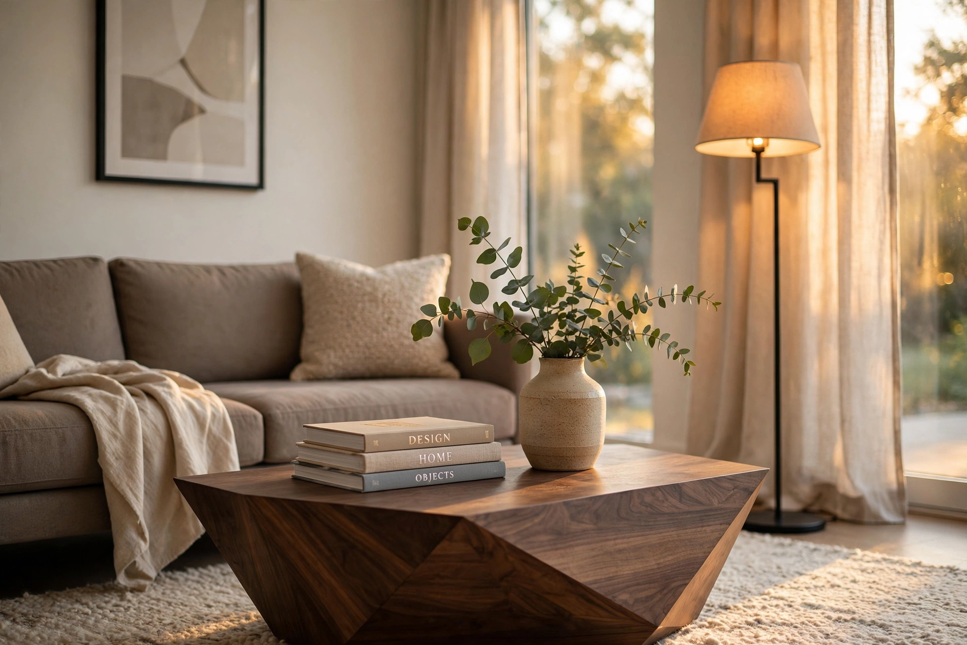 Decoração de sala de estar moderna com itens de design