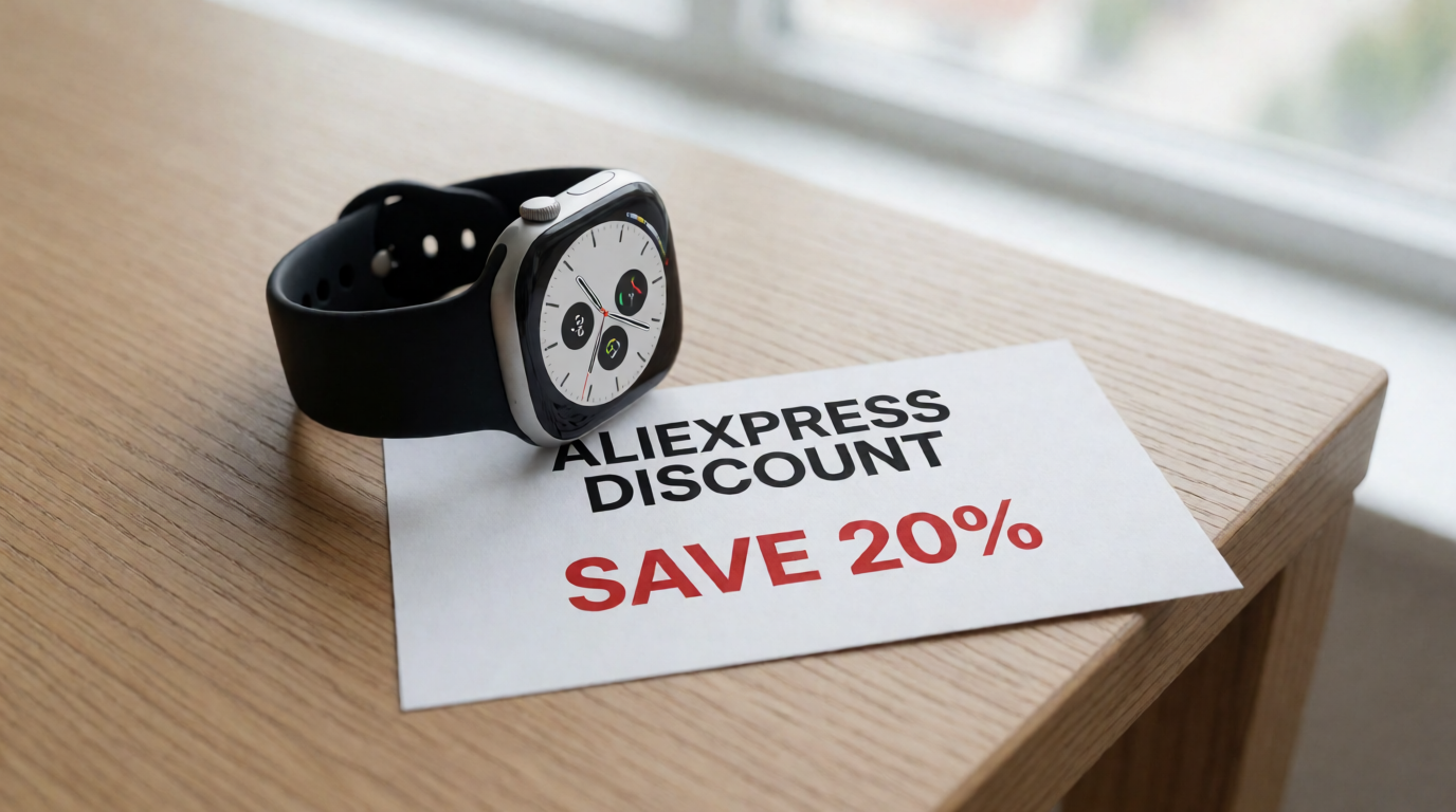 Cupom de desconto para smartwatch no Aliexpress exibido em smartphone
