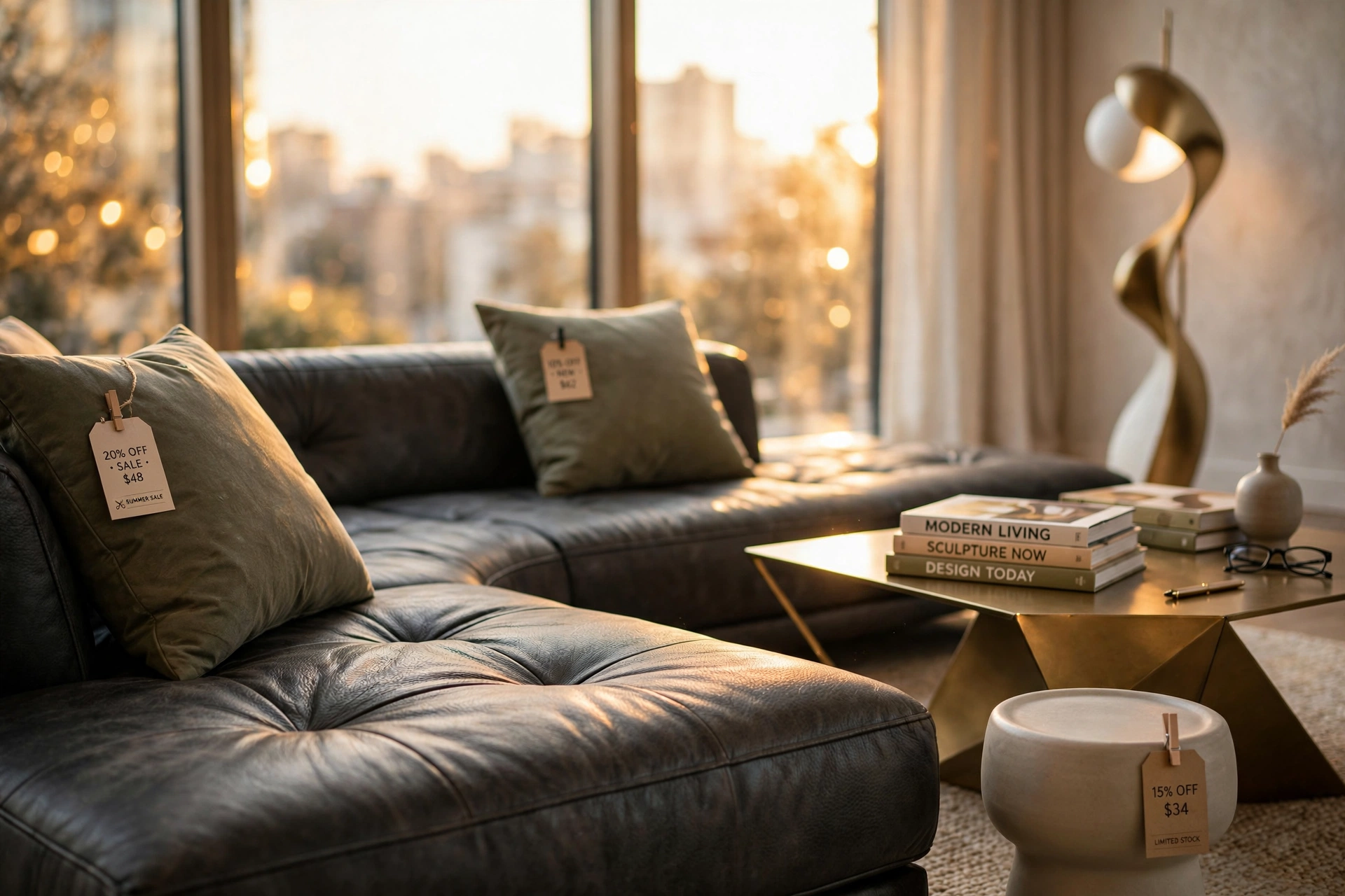 Sala de estar moderna com móveis sofisticados e decoração contemporânea