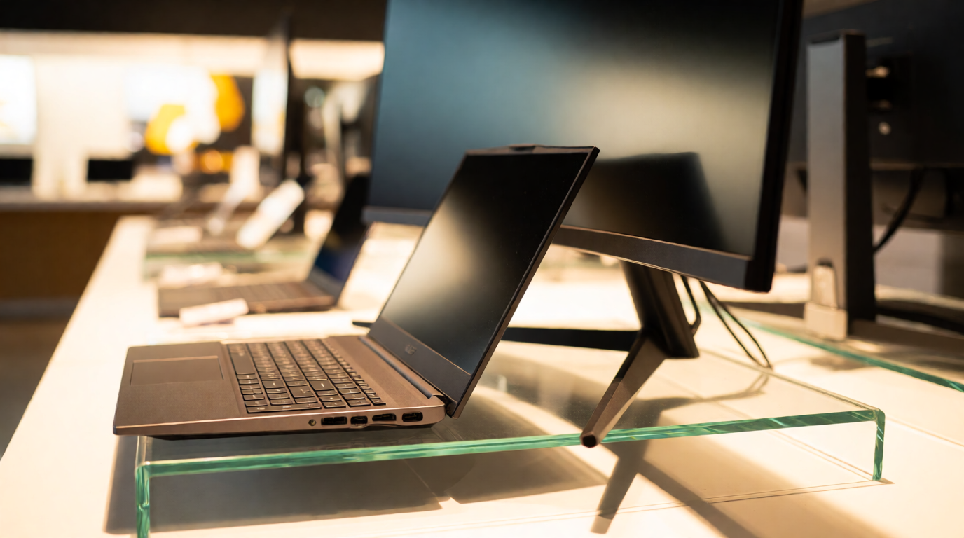 Notebooks Acer e monitores gamers em vitrine