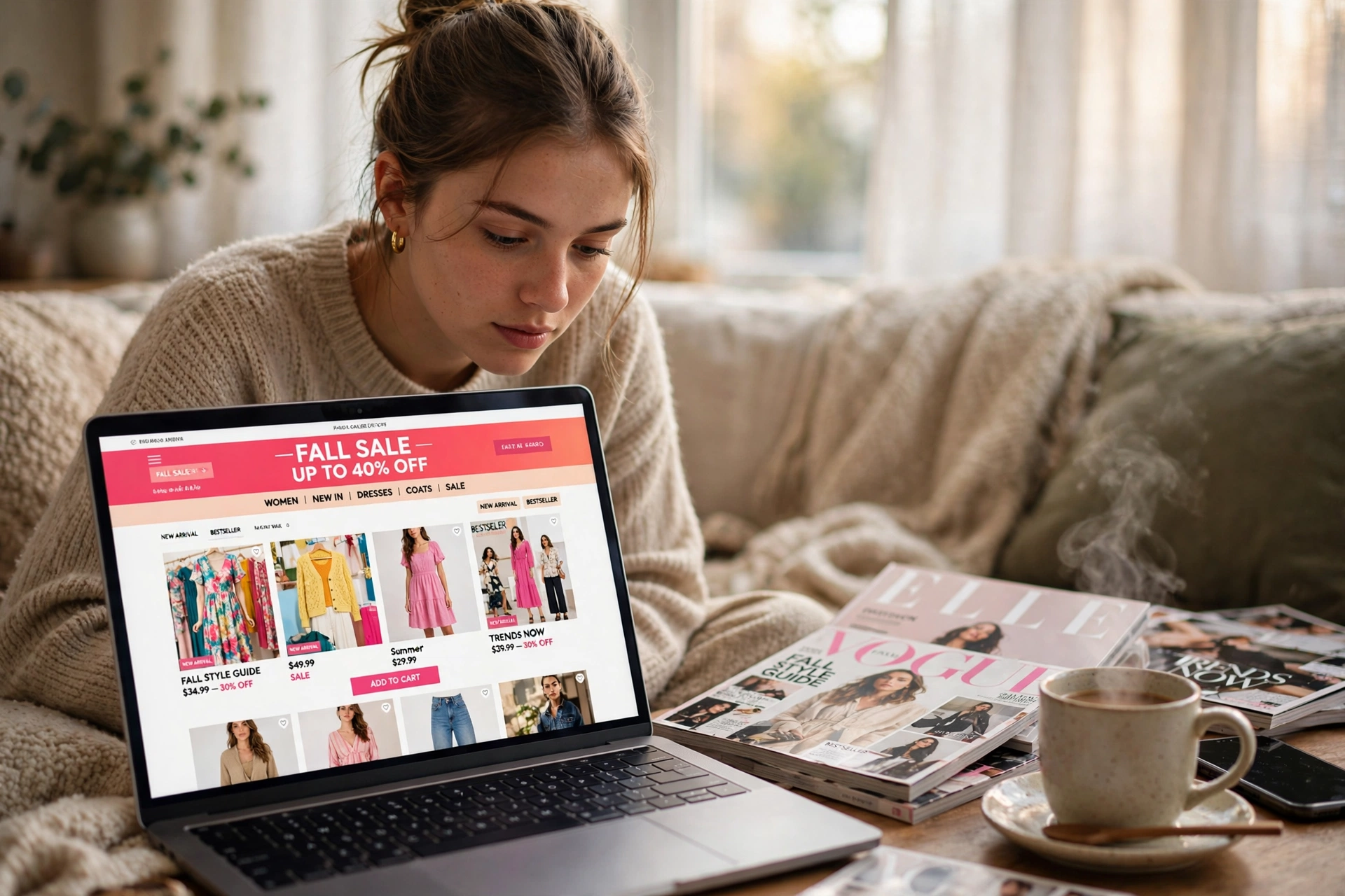 Pessoa fazendo compras de roupas online no notebook