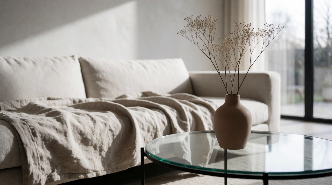 Sala de estar moderna com móveis e objetos de decoração