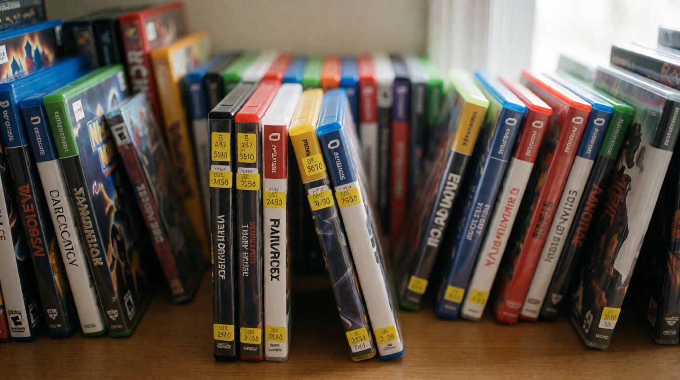 Coleção de jogos organizada com economia