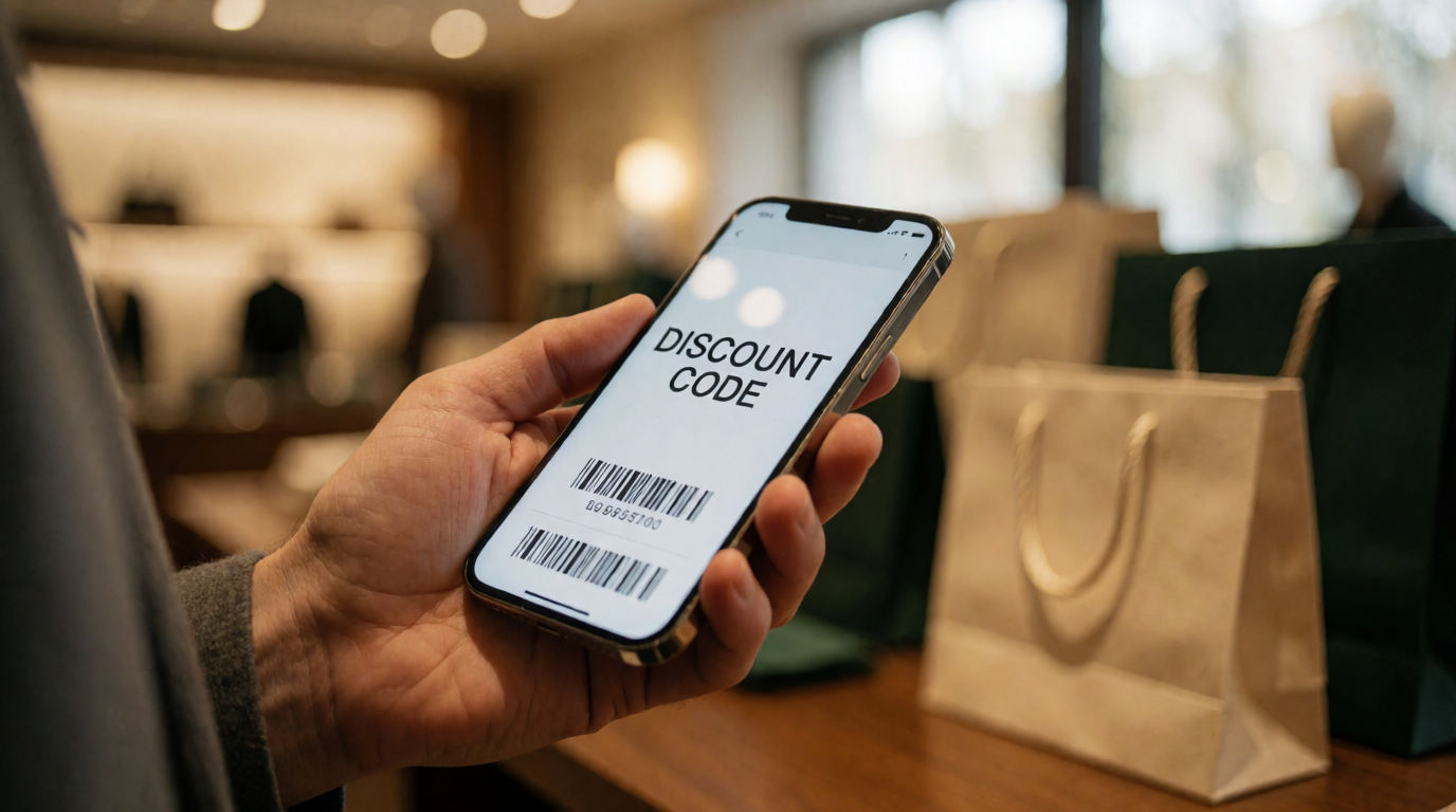 Código de desconto para smartphone sendo exibido em tela