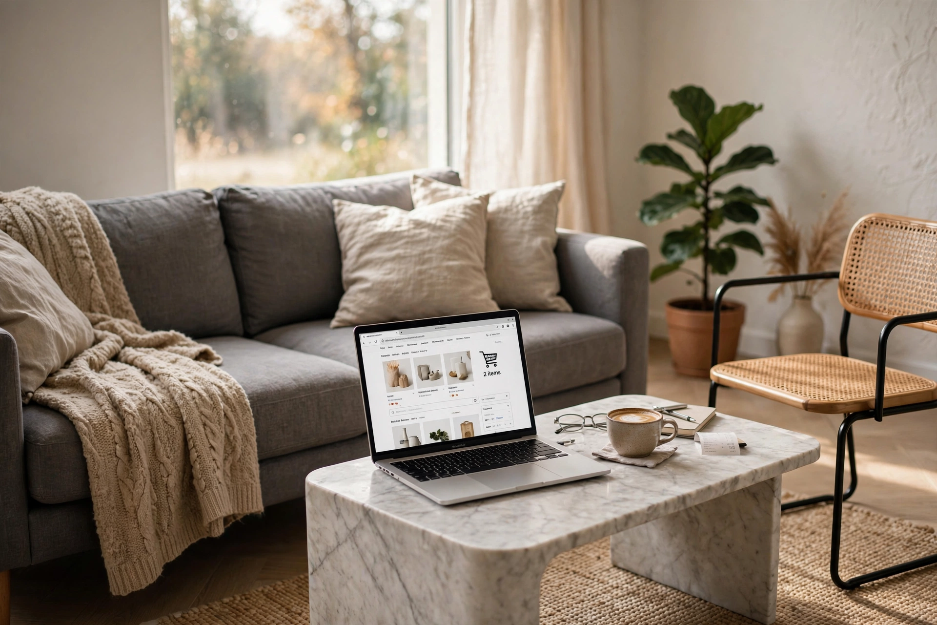 Sala de estar moderna com móveis decorados