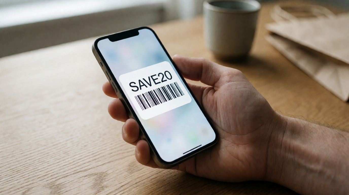 Cupom de desconto exibido em smartphone