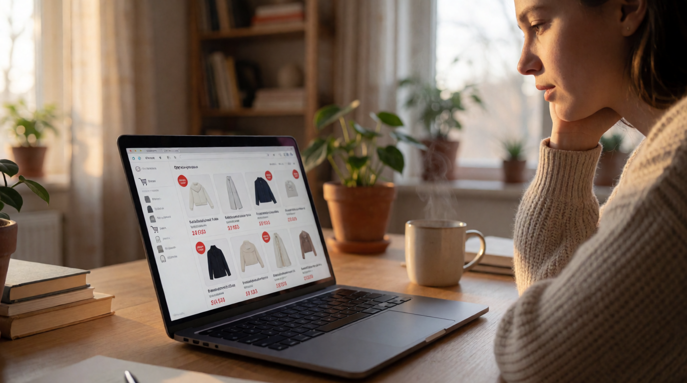 Mulher fazendo compras online no laptop