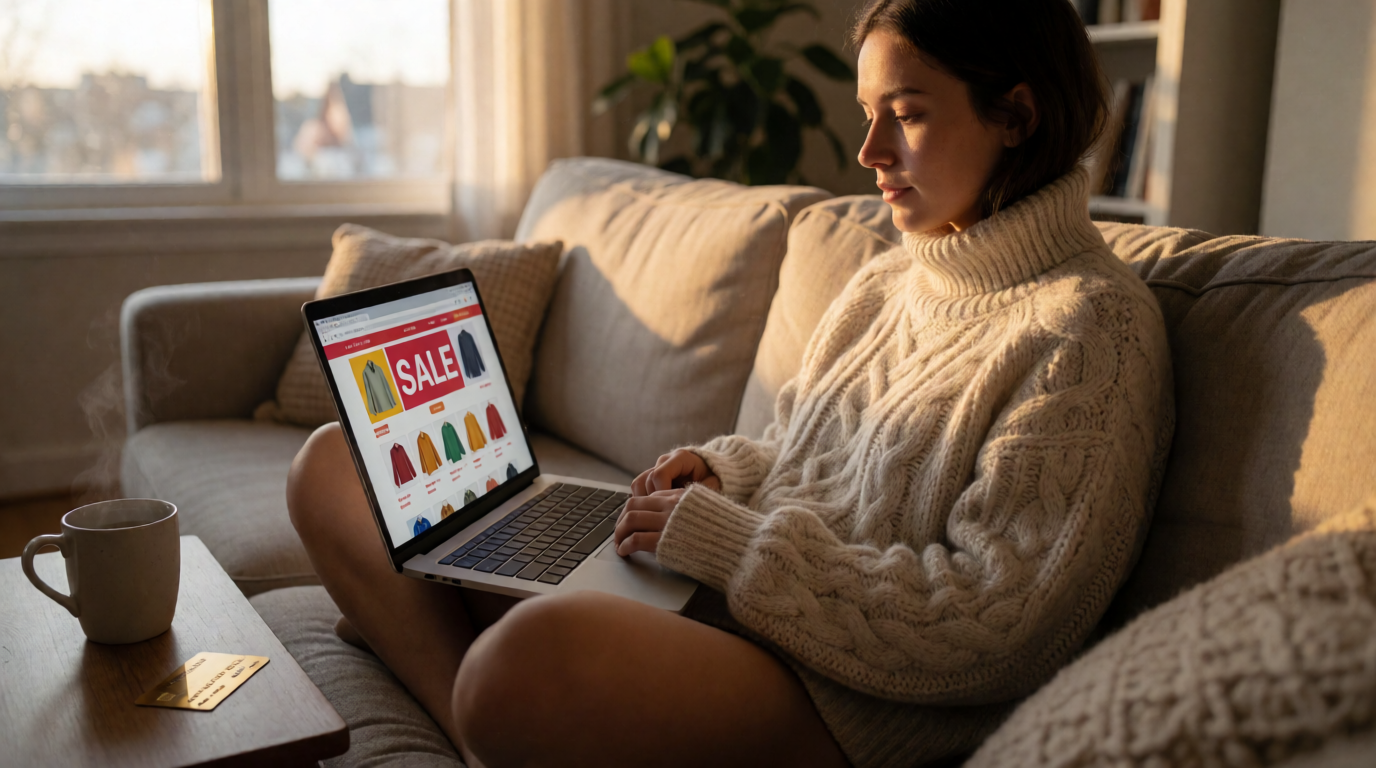 Mulher fazendo compras online com notebook