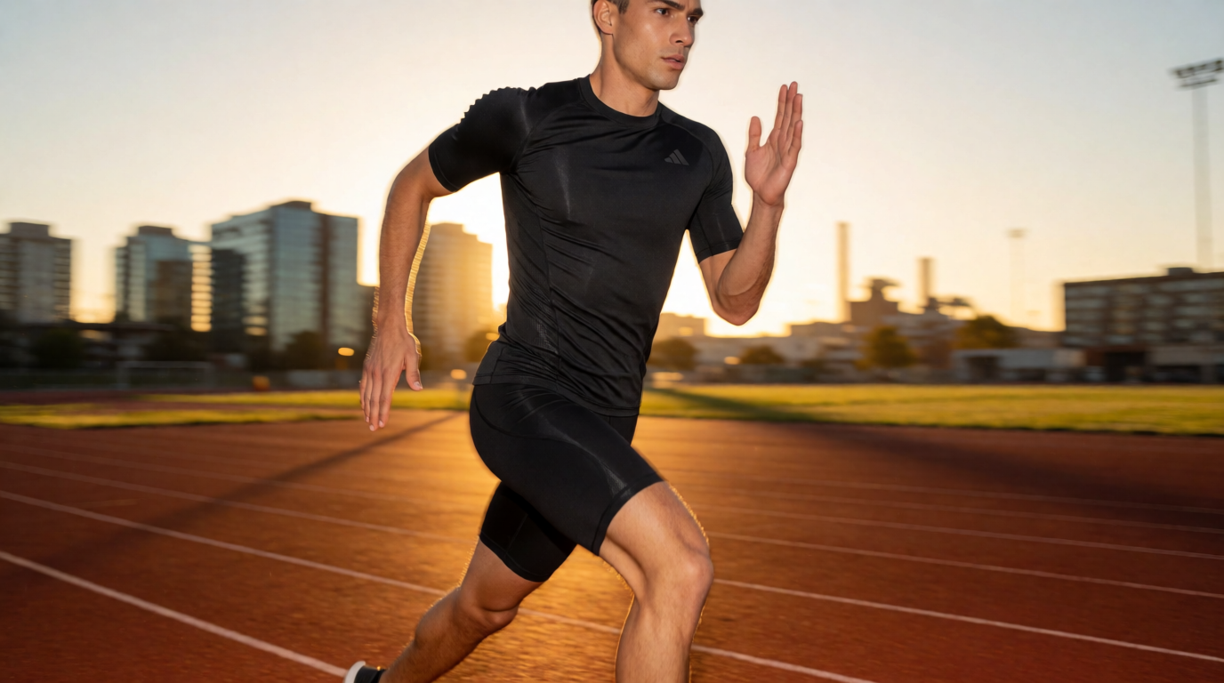 Atleta usando conjunto esportivo Adidas com tecnologia Climalite